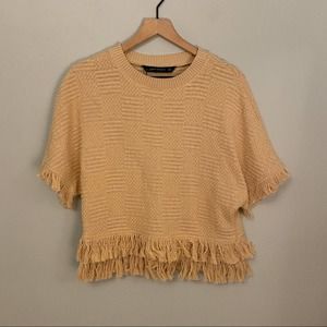 ZARA WOMAN Cream Knit Boho Tassel Top Fringe Small